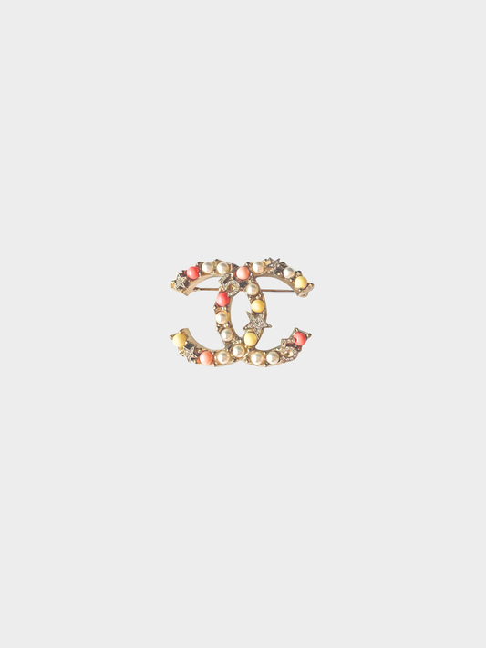 Chanel 2020s CC Crystal and Faux Pearl Embellished Star Brooch