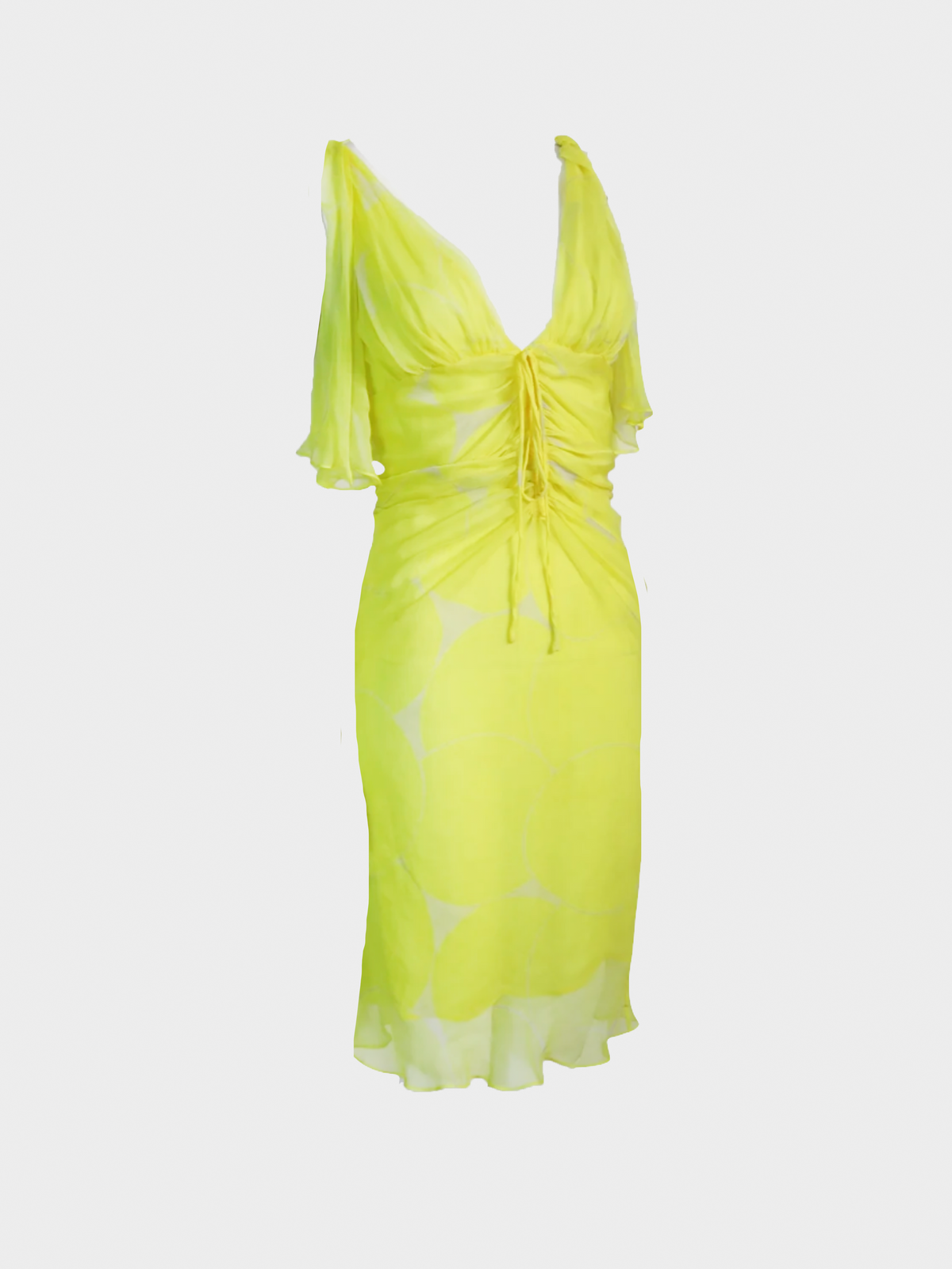 Gucci SS 2002 Yellow Printed Silk Midi Dress