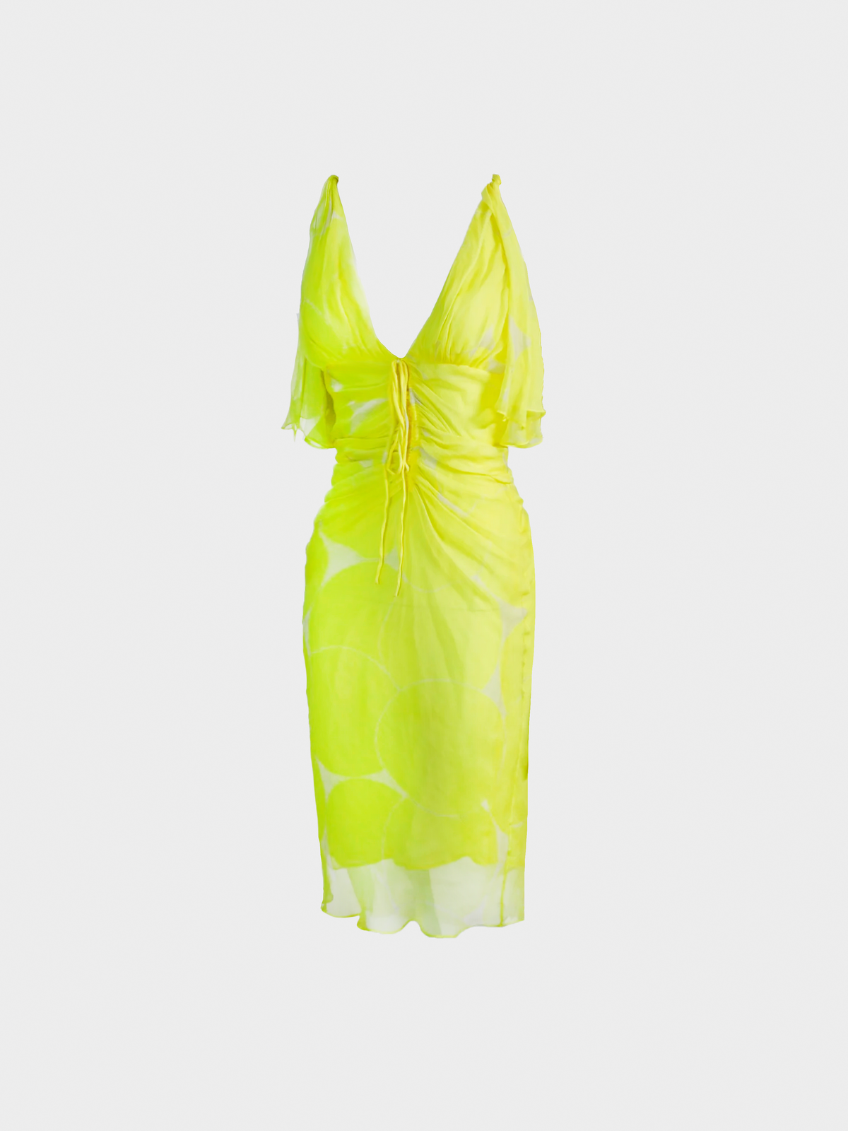 Gucci SS 2002 Yellow Printed Silk Midi Dress