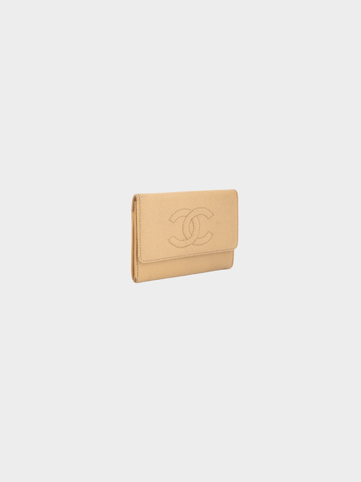 Chanel 2000s Tan Caviar Leather CC Card Holder