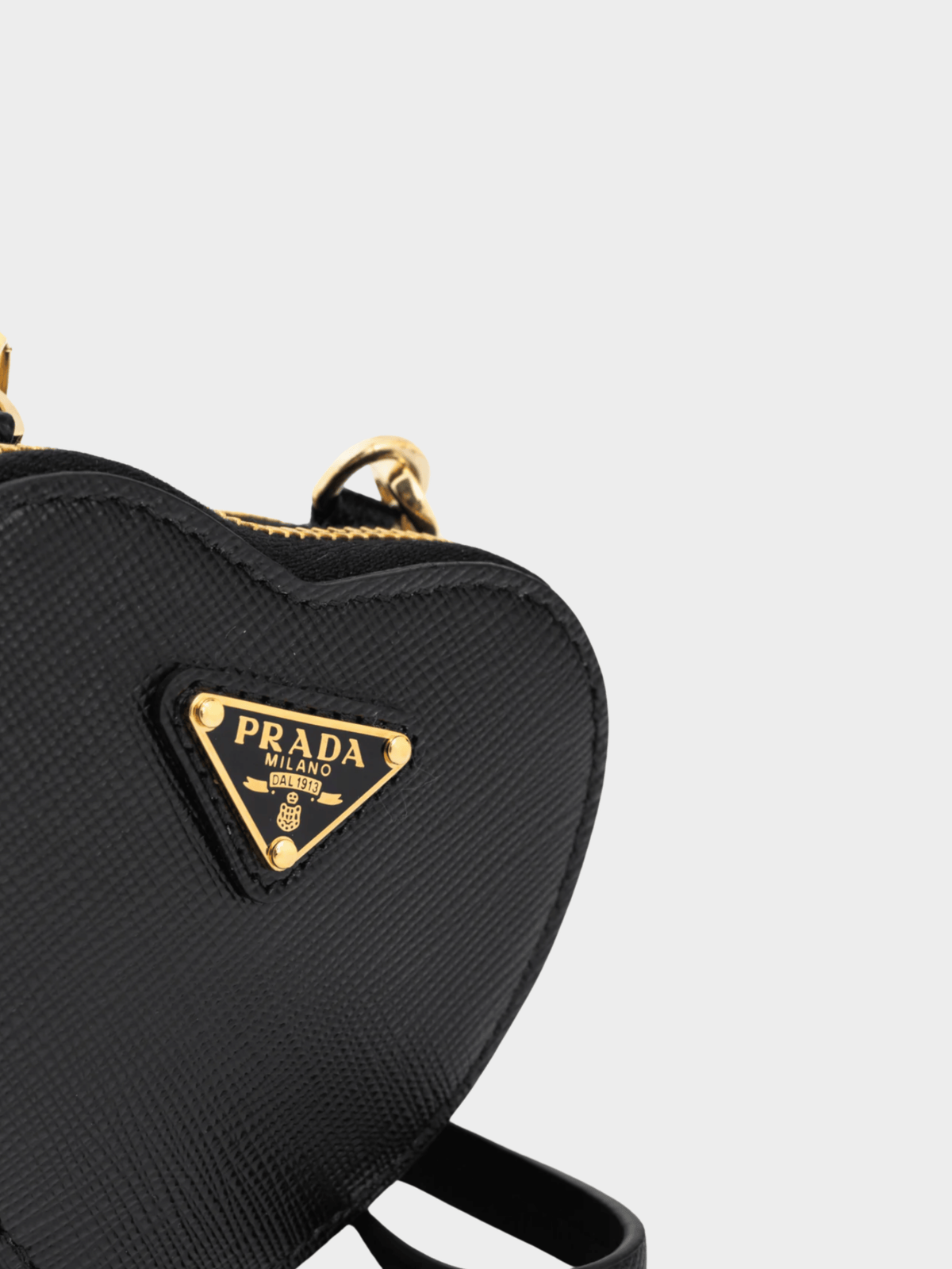 Prada 2022 Nero Saffiano Leather Mini Heart Pouch