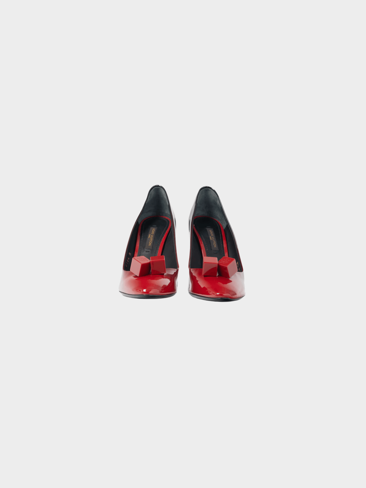 Louis Vuitton 2014 Gossip Red and Black Ombre Patent Leather Cube Heels