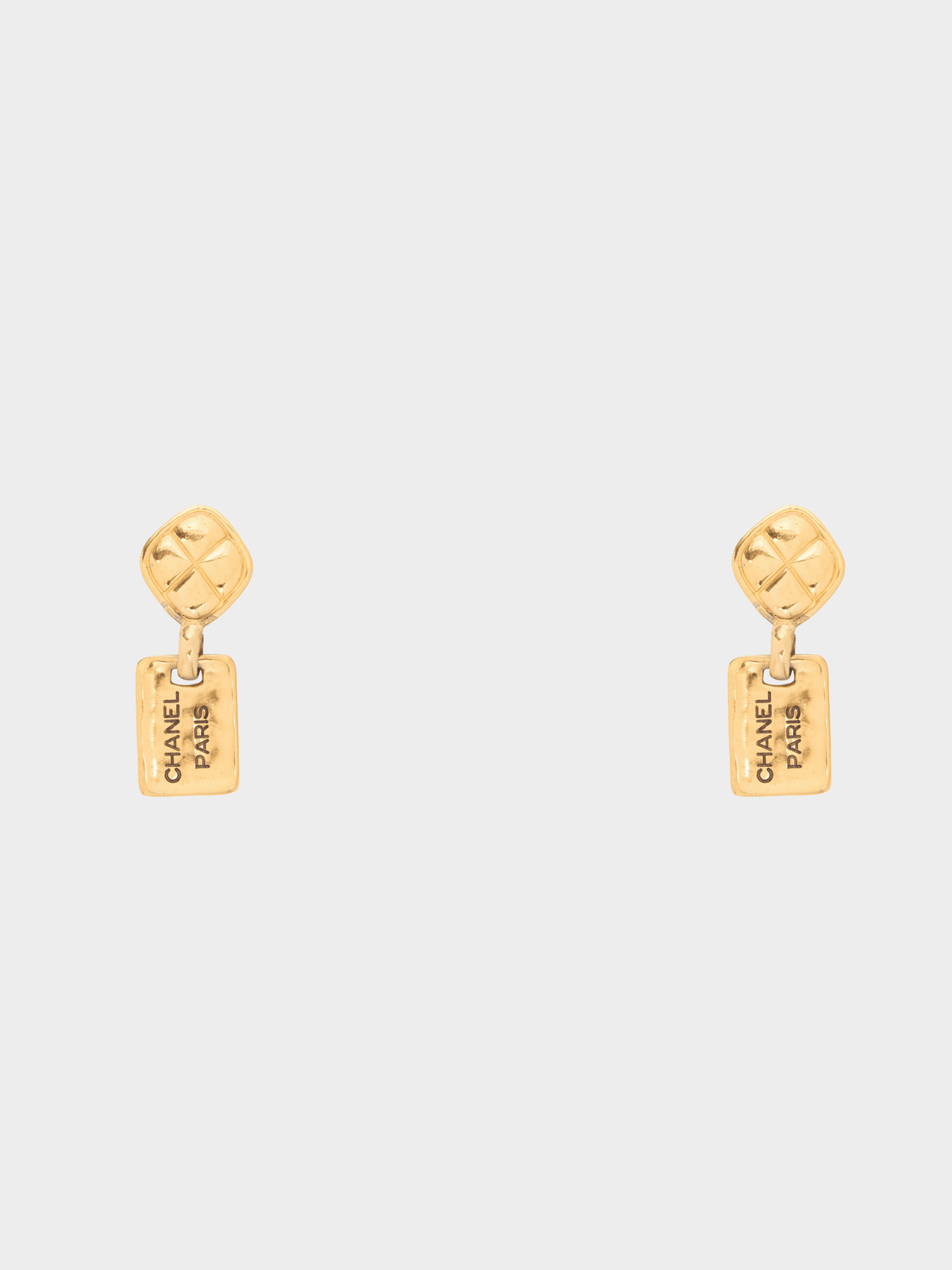 Chanel 1990s 24k-Gold Plated Quilted Clip-On Drop Earrings