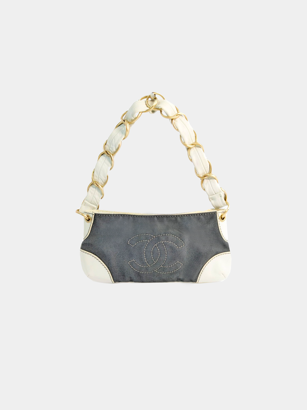 Chanel 2000s Leather Grey Thick Chain Handbag