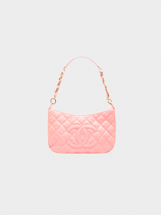 Chanel 2000s Pink Quilted Caviar Leather Timeless Shoulder Bag