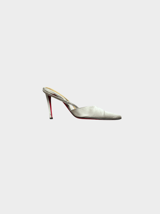 Christian Louboutin 2000s Grey Satin Slingback Heels