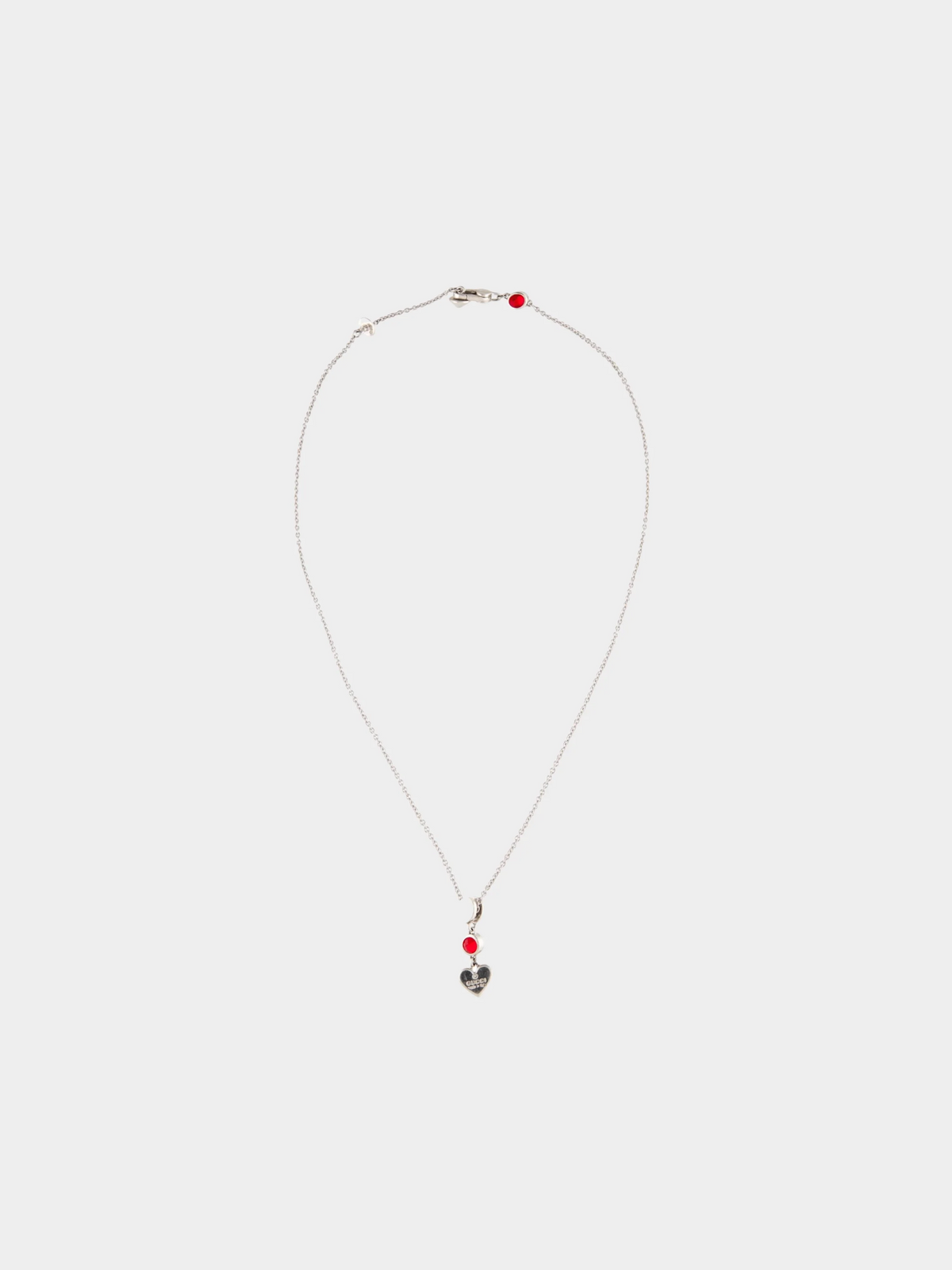 Gucci 2000s Silver Crystal Trademark Heart Pendant Necklace