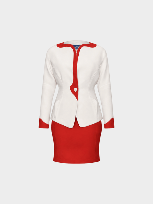 Thierry Mugler 1990s Ivory and Red Skirt Suit
