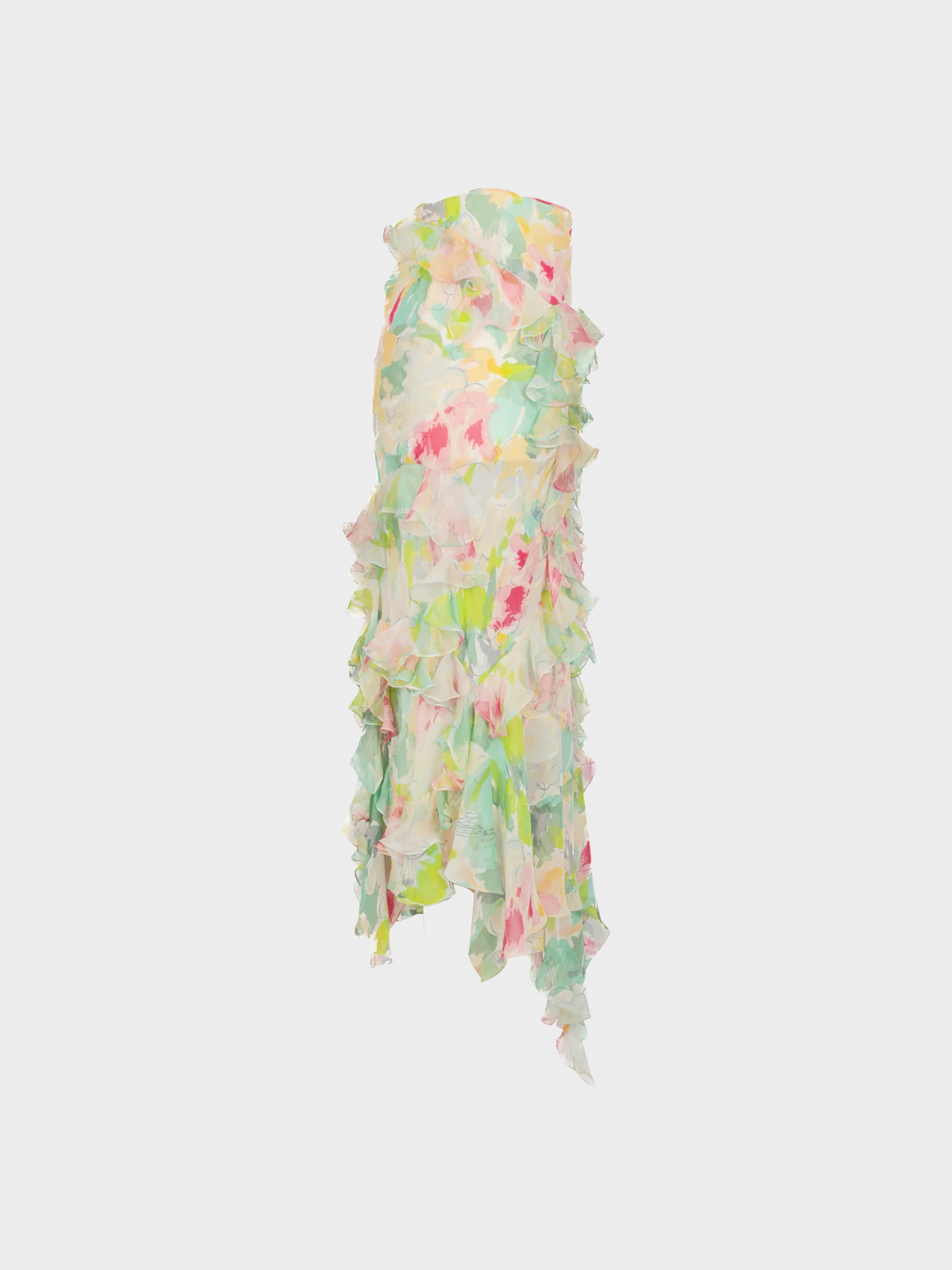 John Galliano 2000s Pastel Floral Silk Midi Skirt