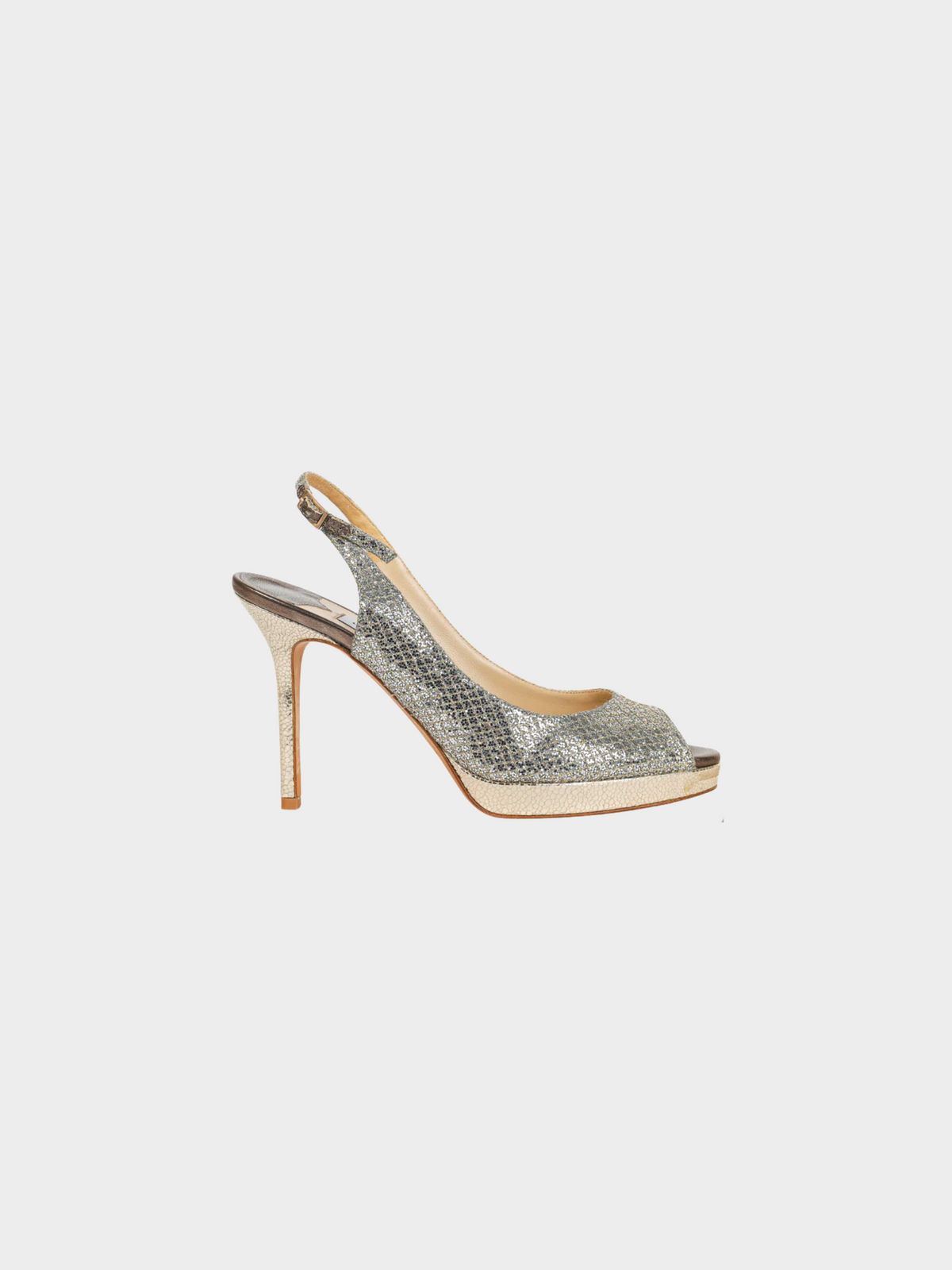 Jimmy Choo 2010s Silver Glitter Peep Toe Pumps