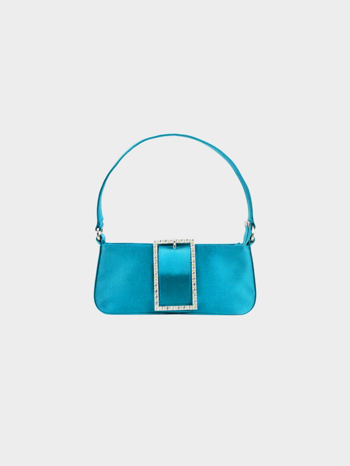 Jimmy Choo 2000s Teal Satin Crystal-Buckle Baguette