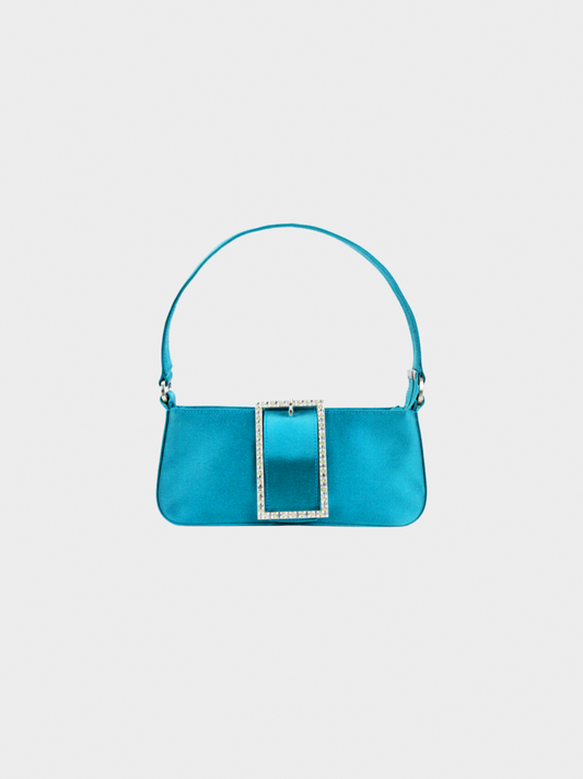 Jimmy Choo 2000s Teal Satin Crystal-Buckle Baguette