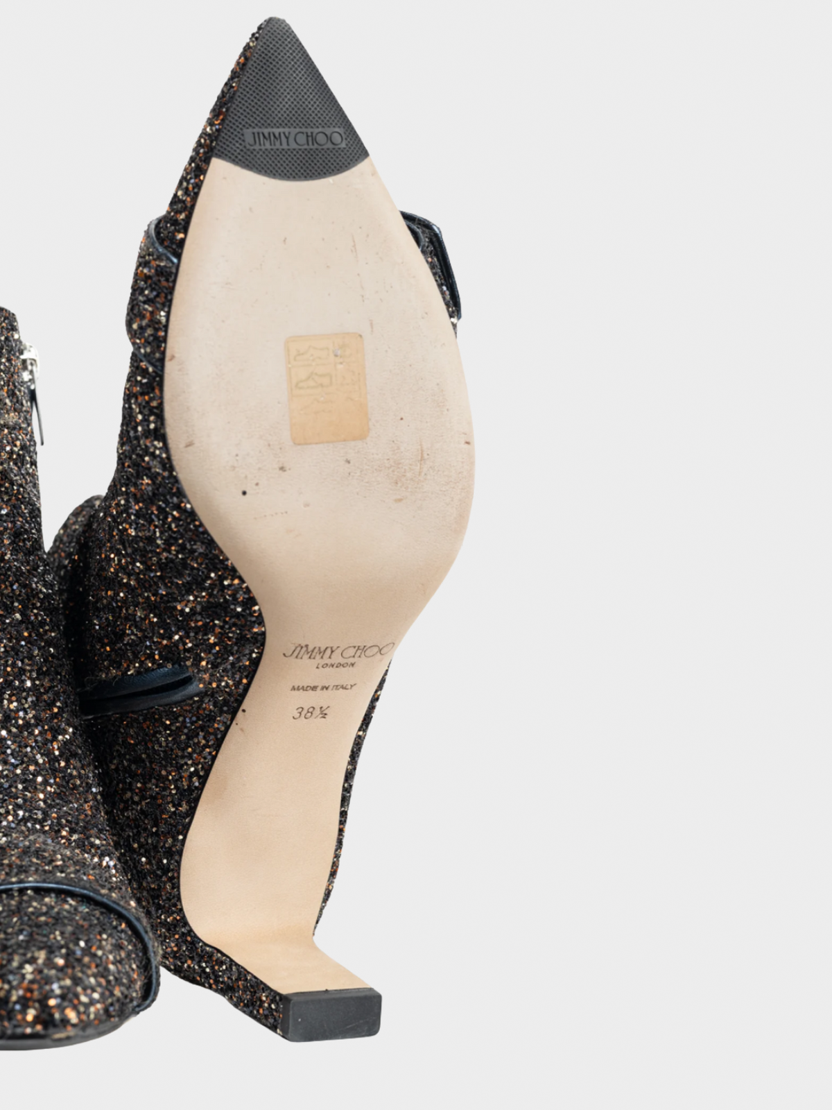 Jimmy Choo 2000s Hanover 65 Amethyst Mix Twinkle Glitter Buckled Booties