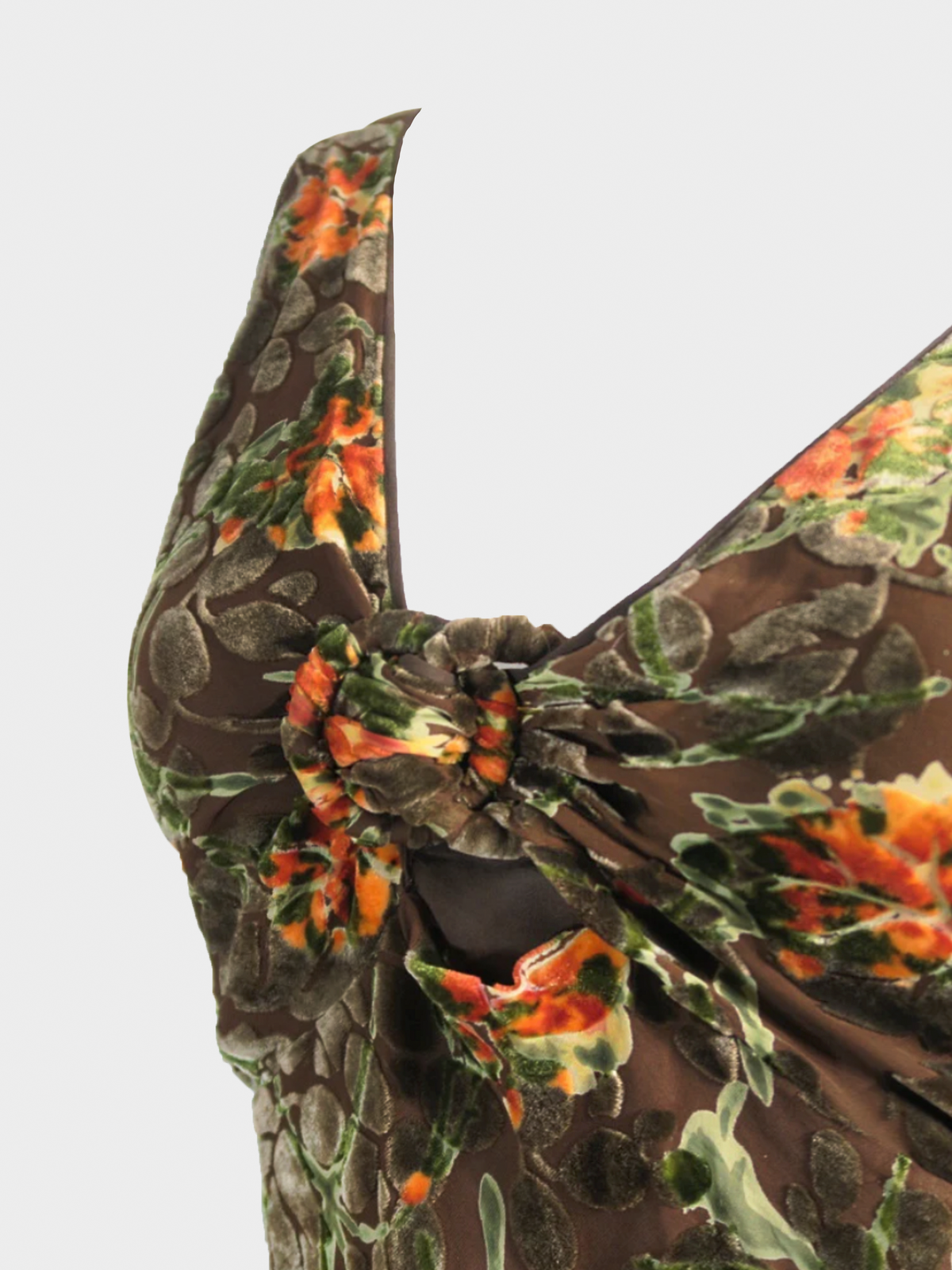 John Galliano FW 2005 Brown Silk Floral Midi Dress