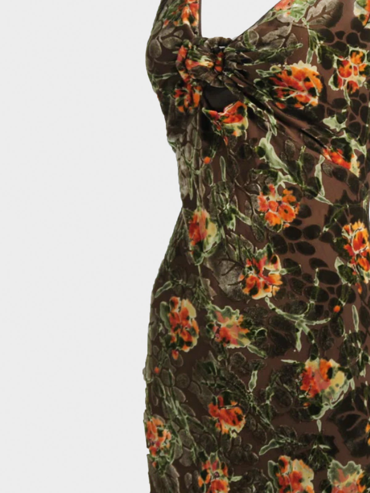 John Galliano FW 2005 Brown Silk Floral Midi Dress
