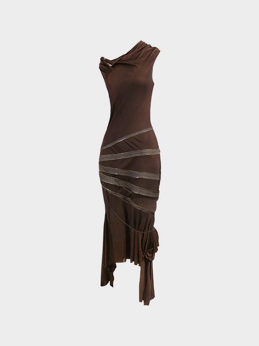 Jean Paul Gaultier 2000s Brown Zipper Design Midi Dress