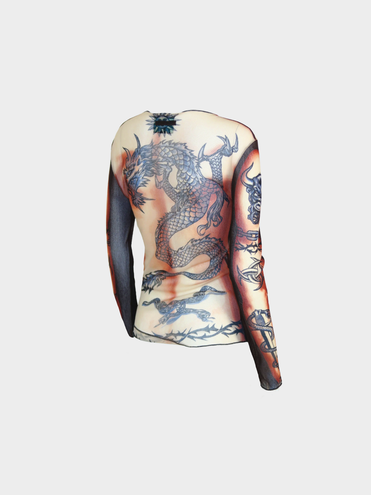 Jean Paul Gaultier SS 1996 Multicolour “Safe Sex Forever” Print Long Sleeve Mesh Top