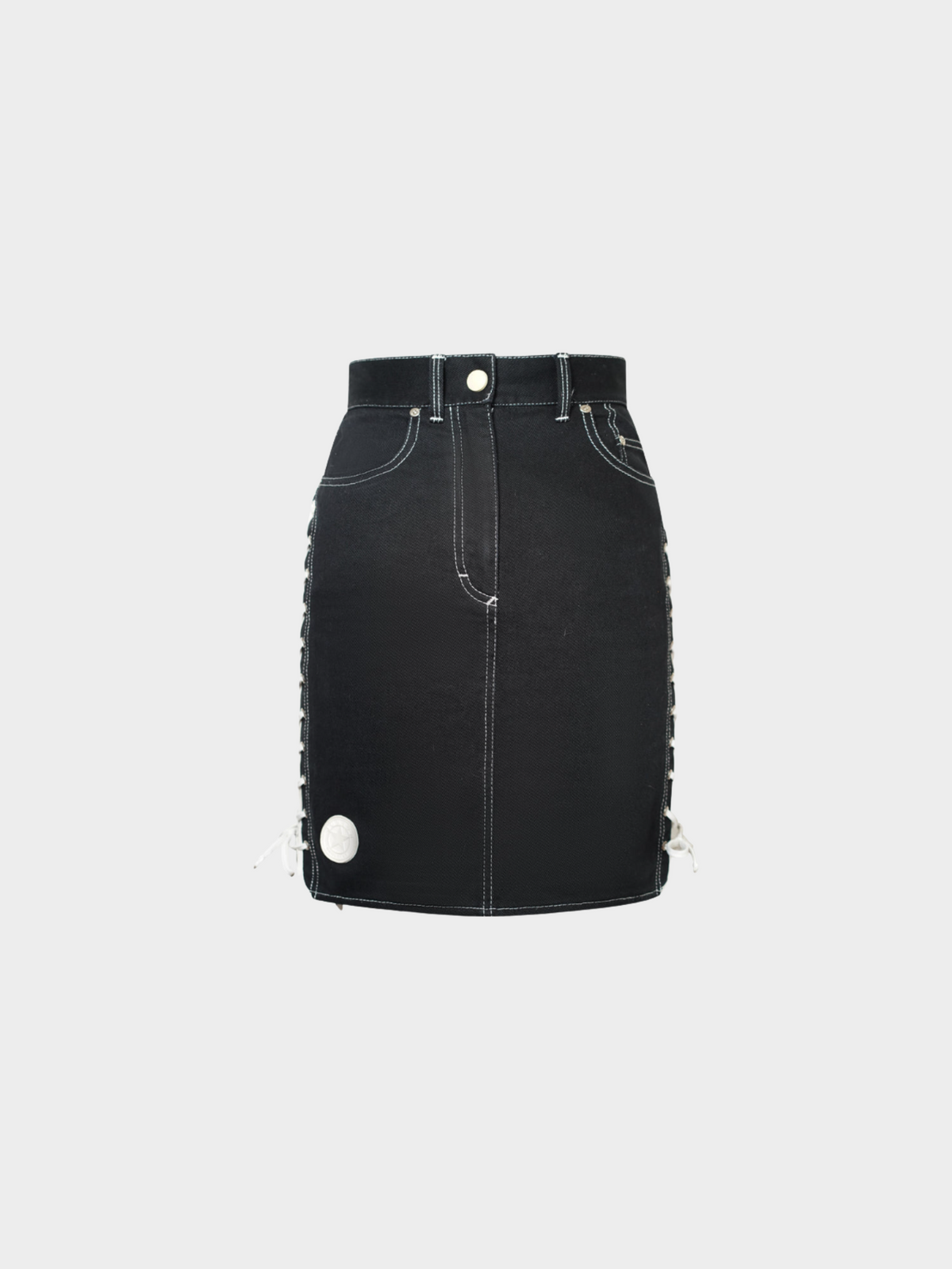 Jean Paul Gaultier SS 1992 Junior Gaultier Black Lace-Up Denim Skirt