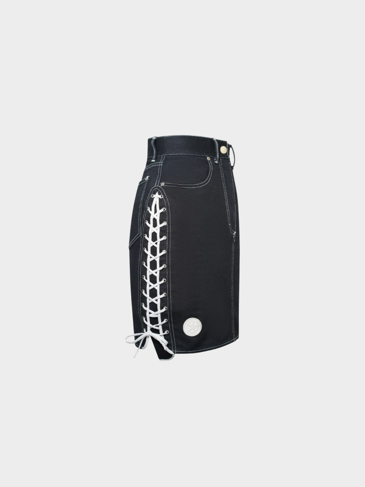 Jean Paul Gaultier SS 1992 Junior Gaultier Black Lace-Up Denim Skirt