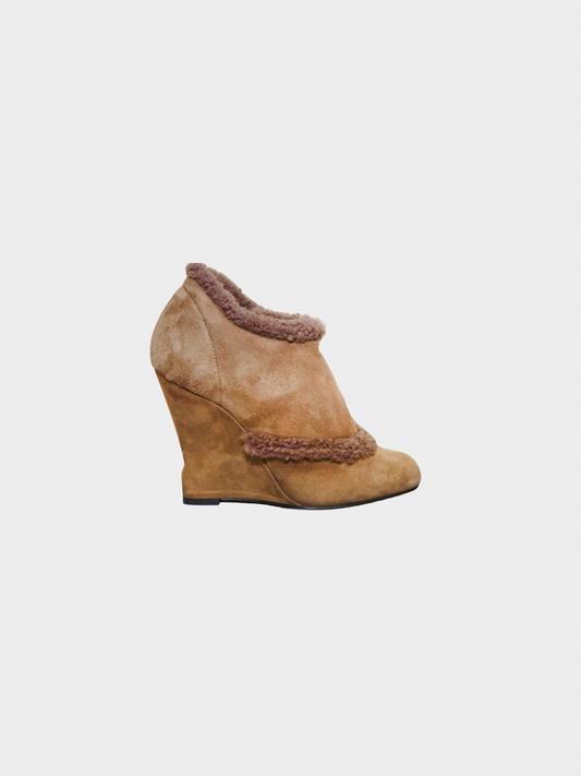 Lanvin AW 2010-2011 Brown Suede Shearling Trim Booties