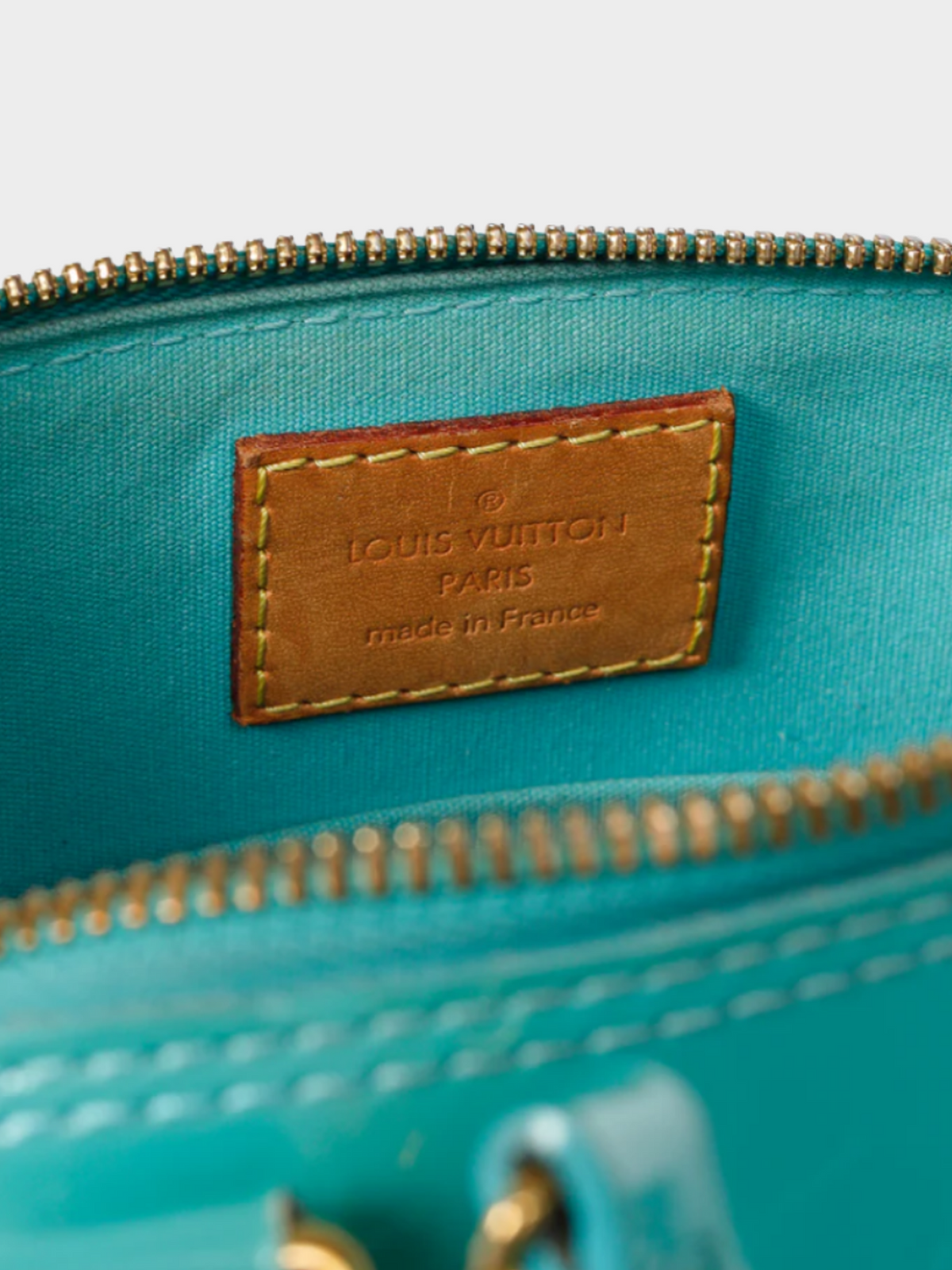 Louis Vuitton 2010s Turquoise Alma BB Turquoise Monogram Vernis Bag