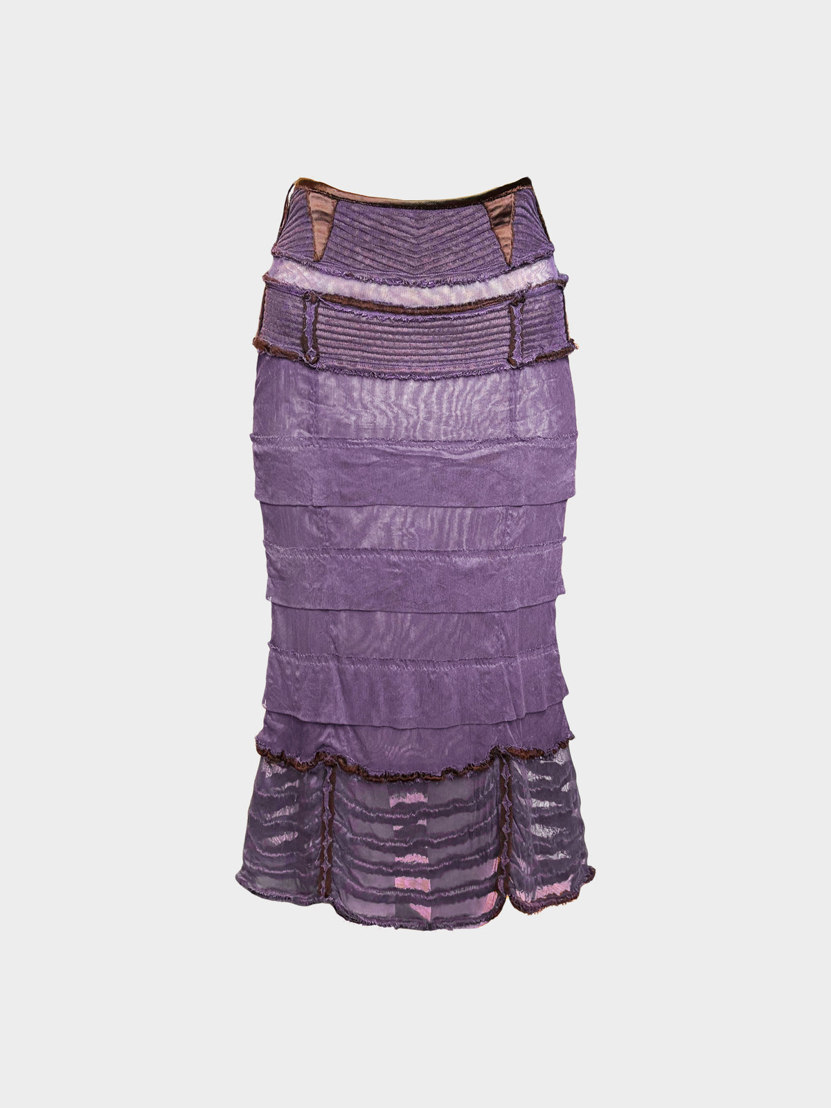 Louis Vuitton 2000s Purple and Brown Mesh Silk Tiered Skirt