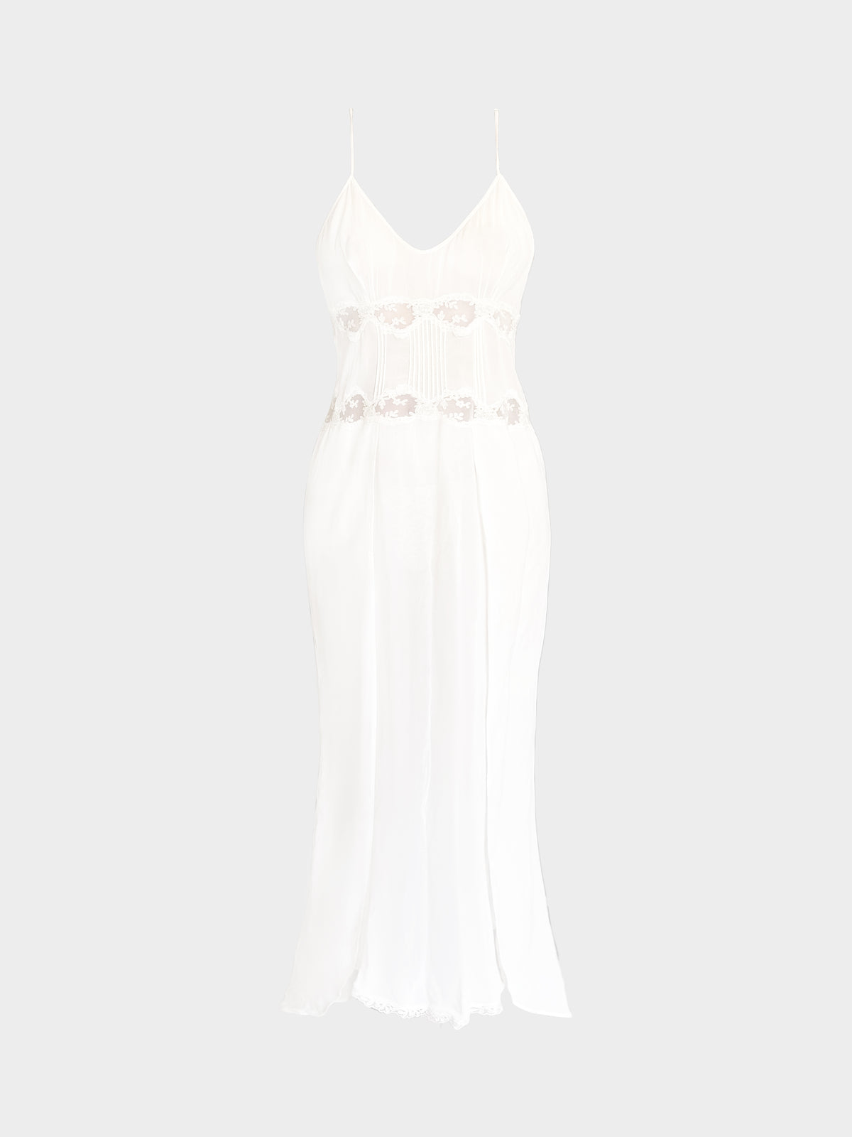La Perla 2000s White Sheer Lace-trimmed Long Dress
