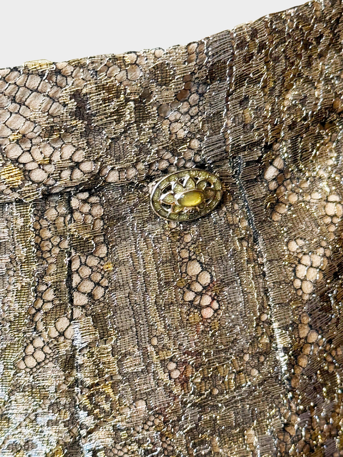Chanel 2010s Gold and Silver Metallic Paisley Print Pencil Skirt