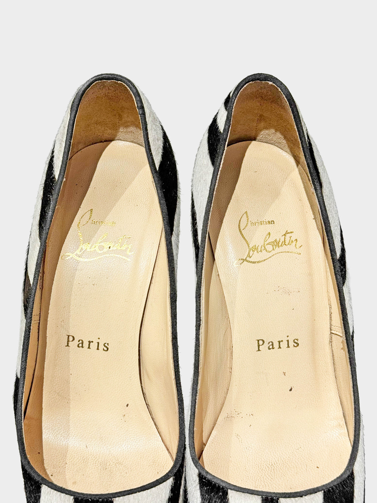 Christian Louboutin Early 2010s Black and White Pony Hair Zebra Print Daffodil Pumps