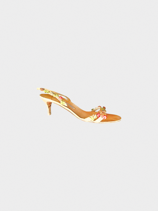 Manolo Blahnik 2000s Beige Floral Sandals