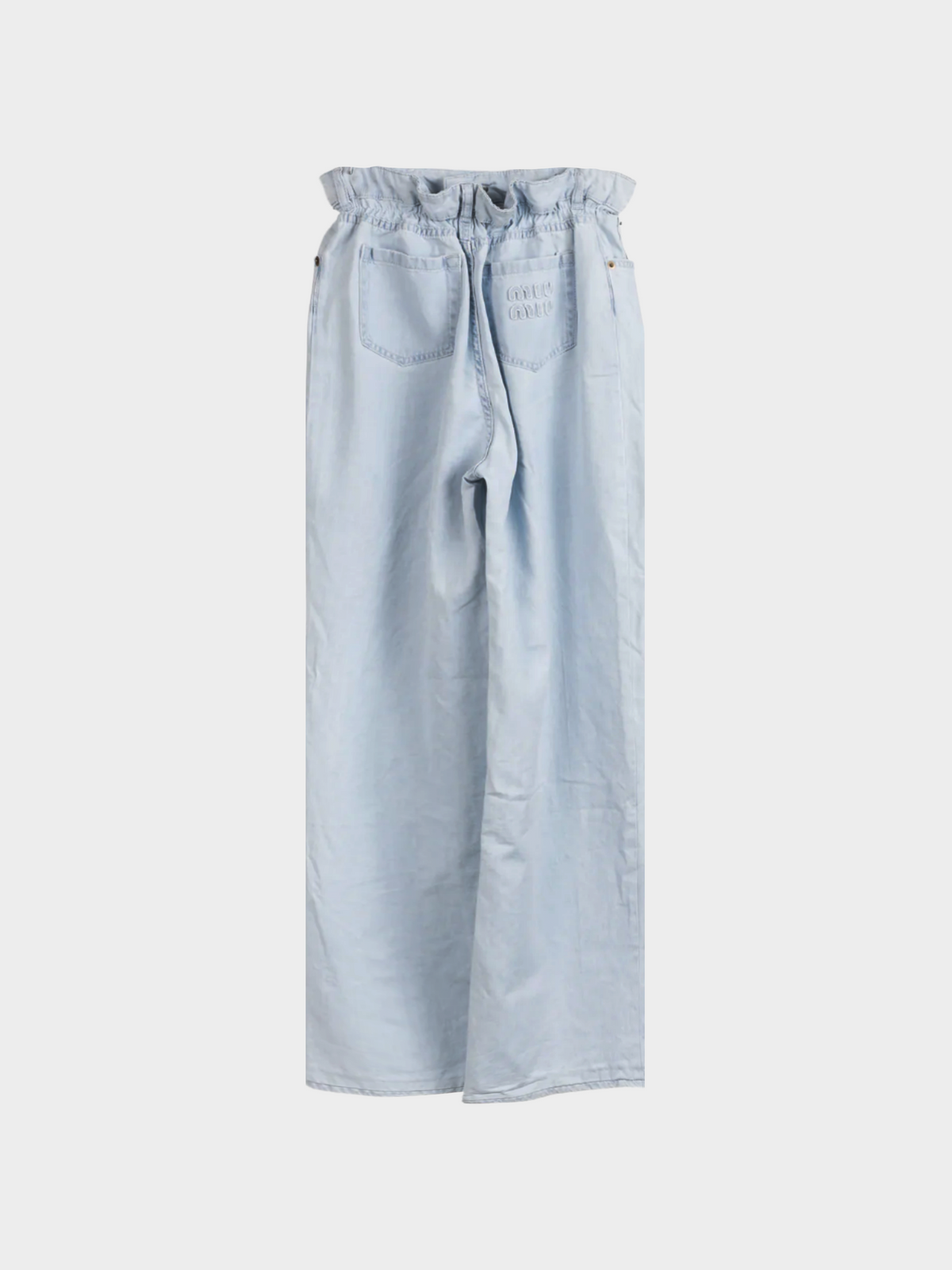 Miu Miu SS 2022 Light-Wash Twill Ruffled Wide-Leg Jeans