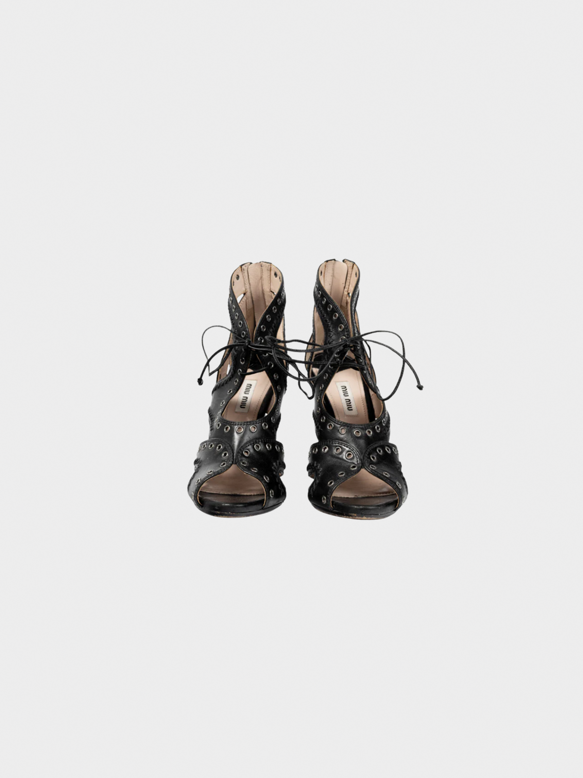 Miu Miu 2013 Black Leather Grommet Lace-Up Sandals