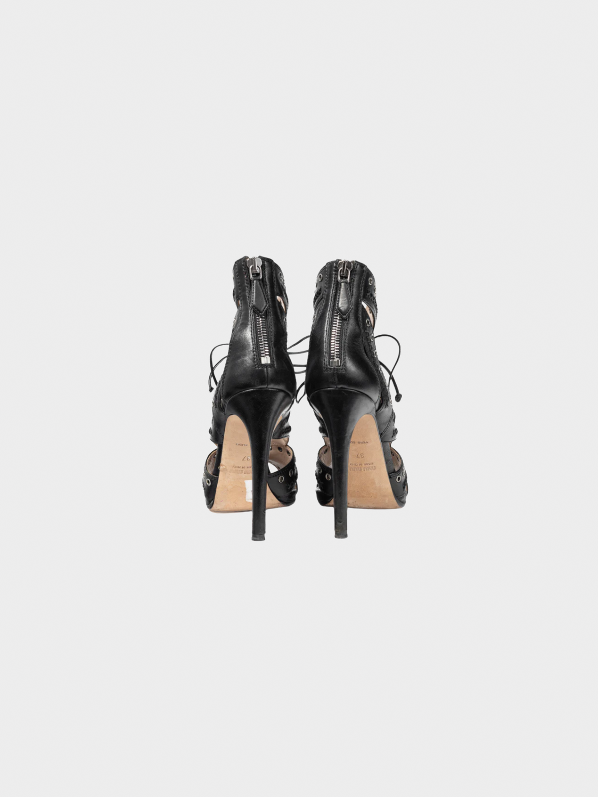 Miu Miu 2013 Black Leather Grommet Lace-Up Sandals
