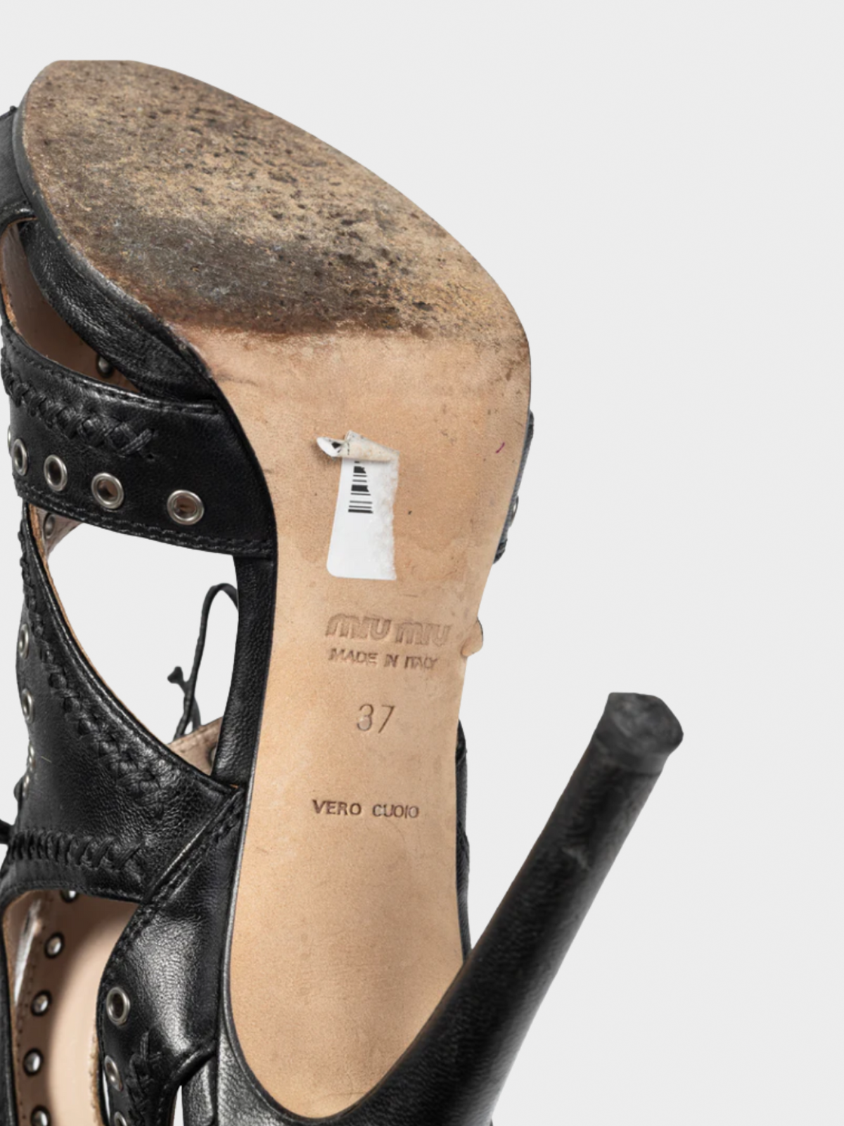 Miu Miu 2013 Black Leather Grommet Lace-Up Sandals