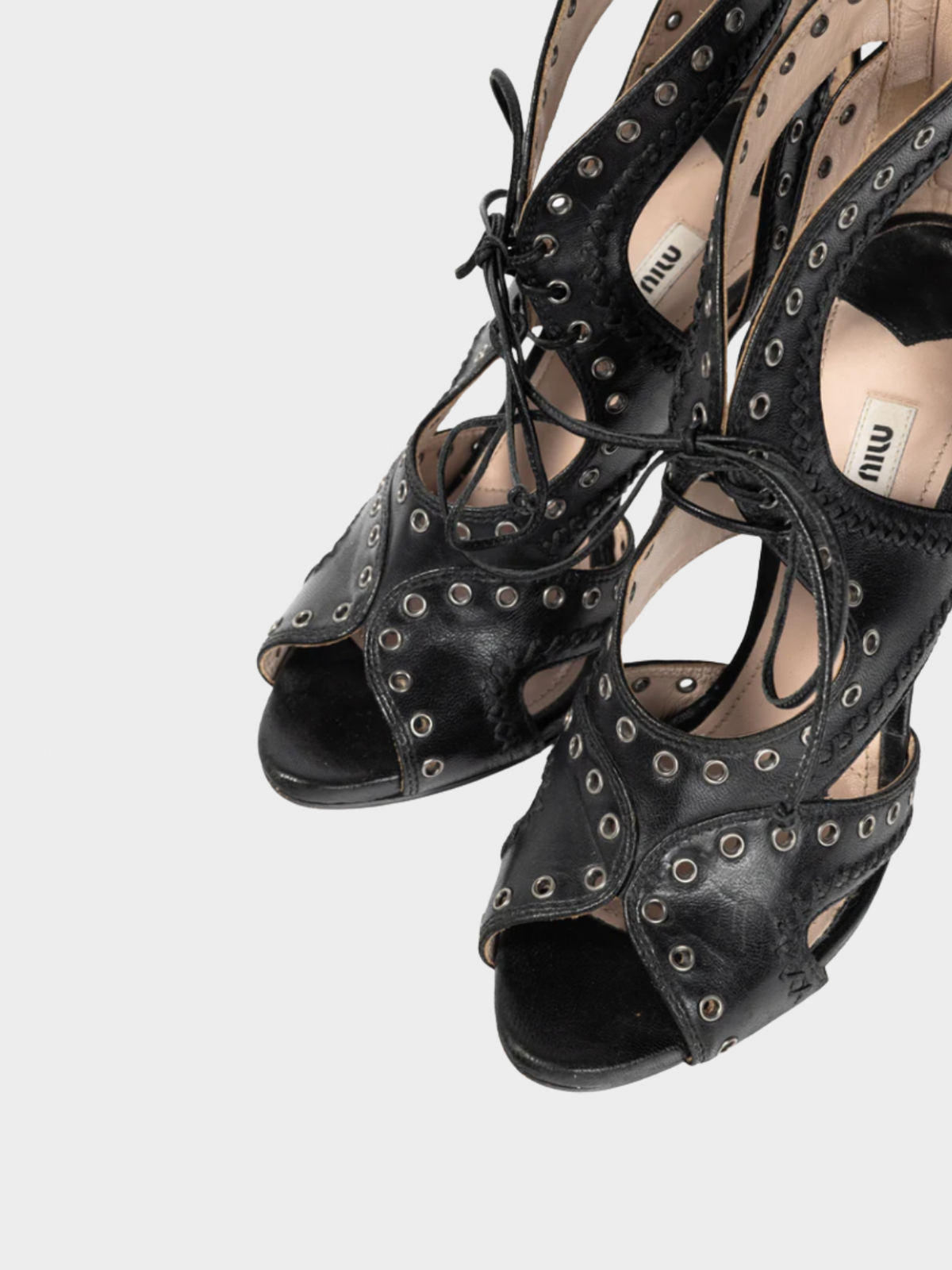 Miu Miu 2013 Black Leather Grommet Lace-Up Sandals