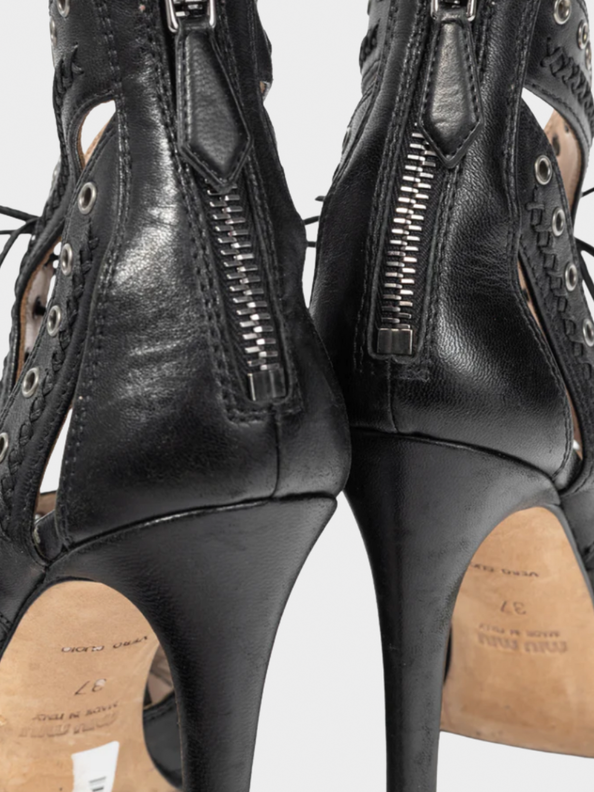 Miu Miu 2013 Black Leather Grommet Lace-Up Sandals