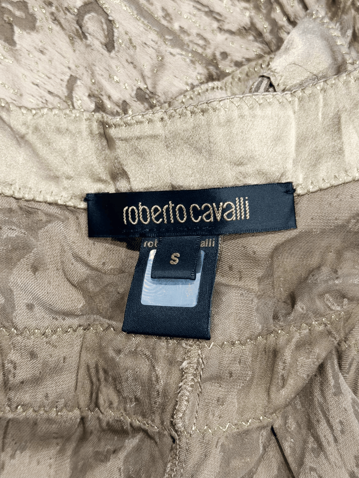 Roberto Cavalli SS 2004 Metallic Silk Jacquard Halter Top
