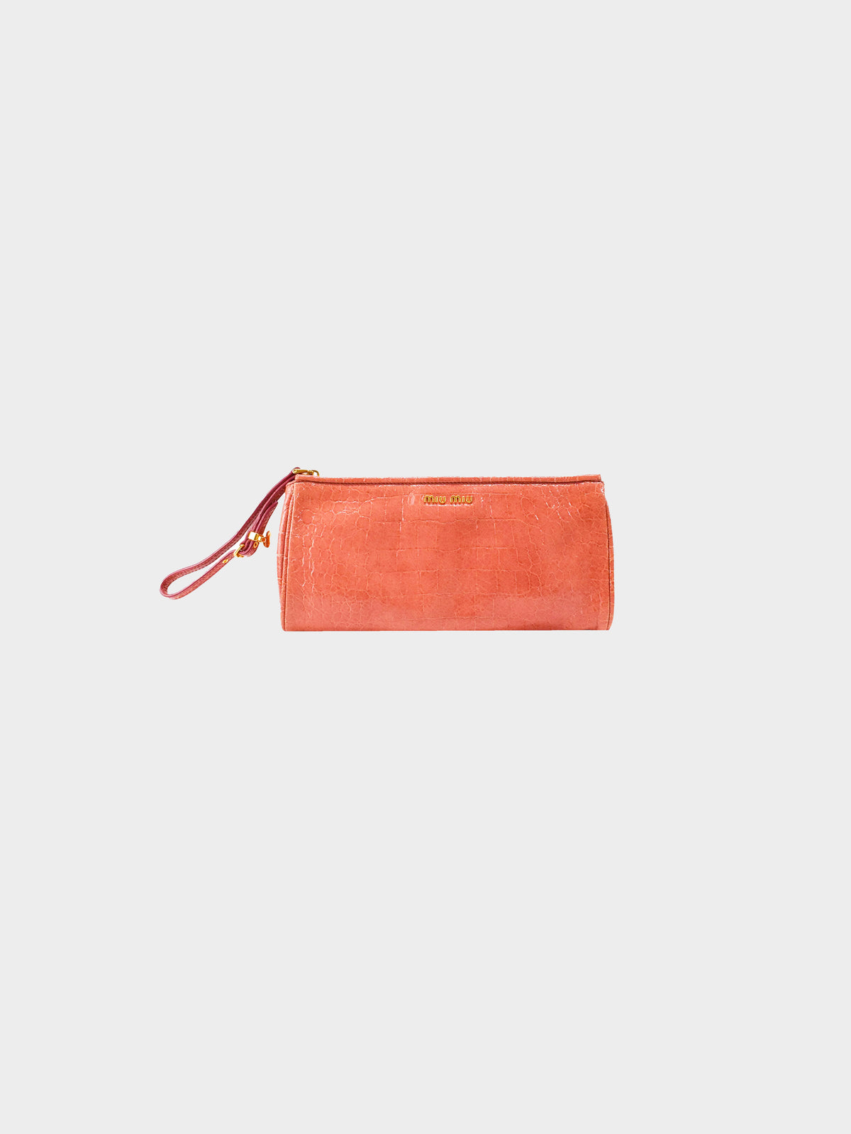 Miu Miu 2010s Coral Pink Embossed Croc Wristlet