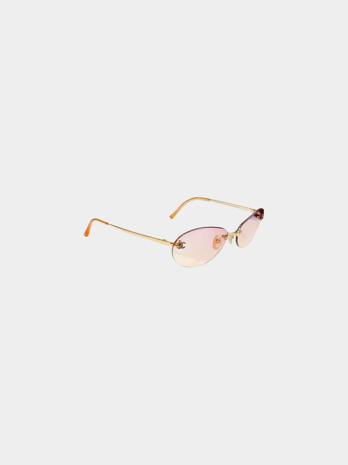 Chanel Early 2000s Pink Gradient Rimless CC 4013 Oval Sunglasses