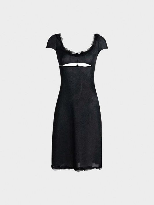 Prada 1990s Black Cutout Patent Trim Dress