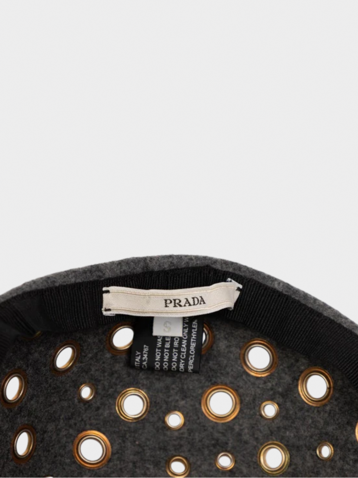 Prada FW 2005 Runway Grey Wool Metal Grommet Hat