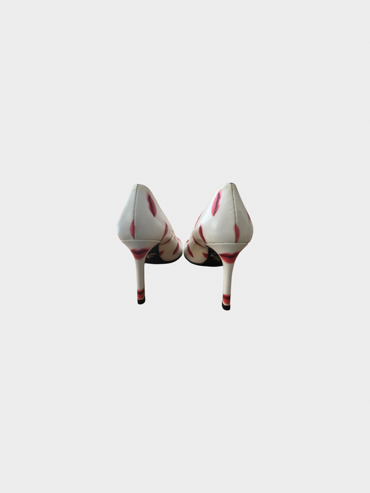 Prada 2016 Beige Leather with Red Lip Print Point Toe Pump Heels