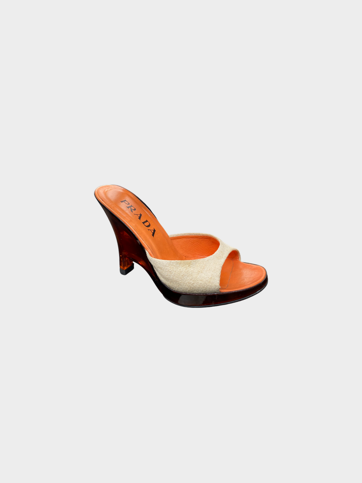 Prada SS 1998 Orange Canvas and Plastic Heels