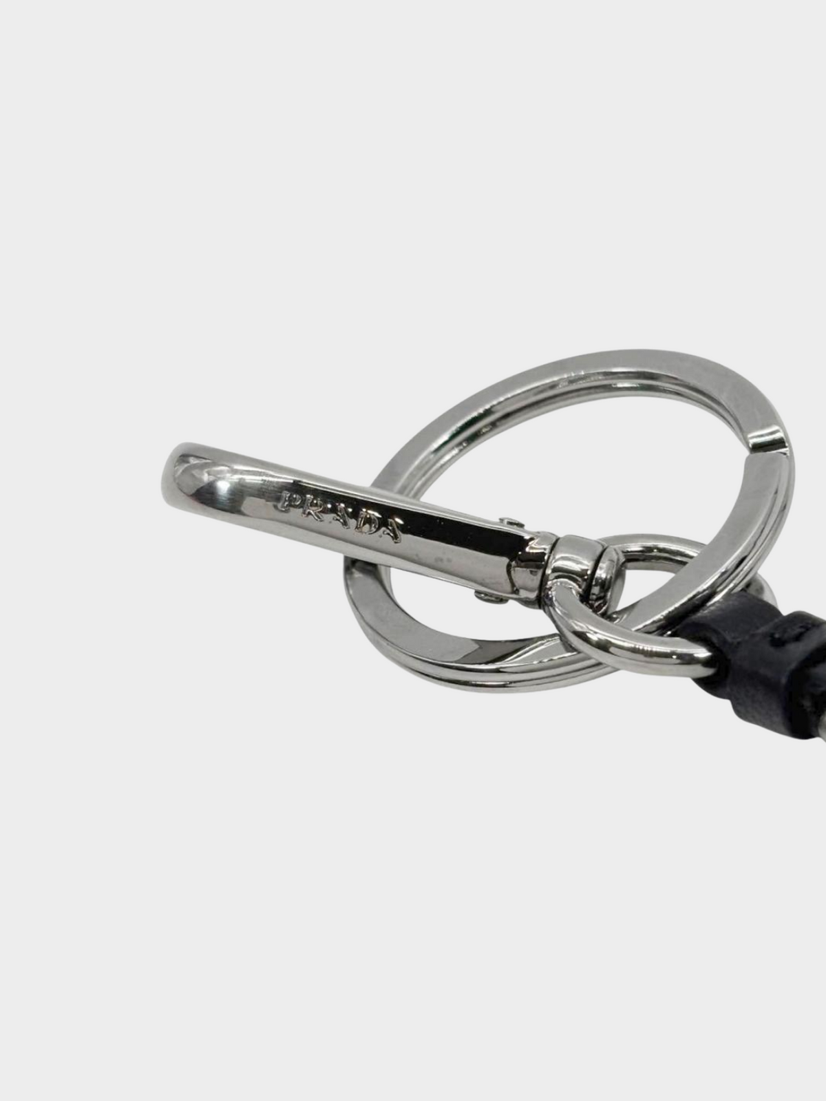 Prada 2000s Black Heart Shaped Logo Plaque with Silver Hardware Keychain