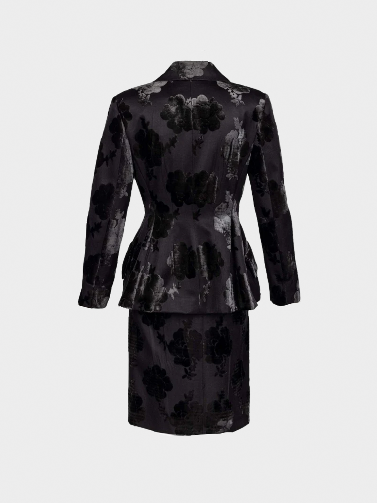 Prada FW 2009 Runway Black Silk Velvet Floral Skirt Suit