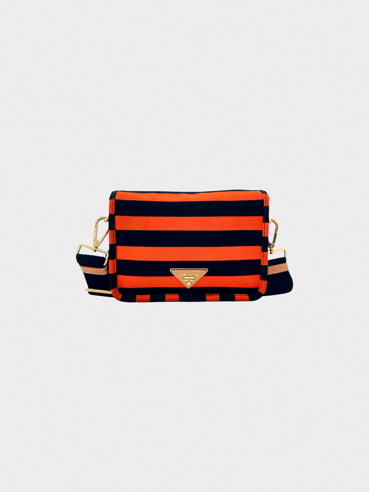 Prada 2010s Black and Orange Canapa Righe Crossbody Bag