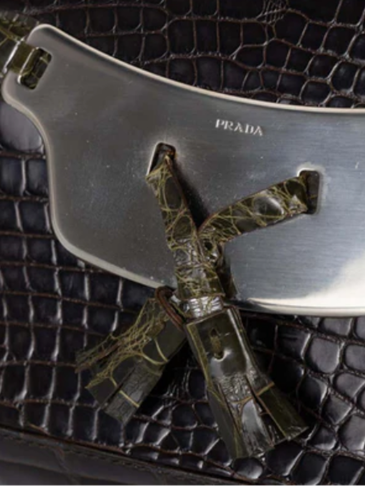 Prada 2000s Brown and Green Crocodile Shoulder Bag