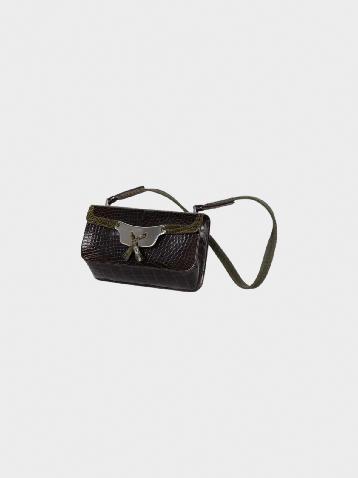 Prada 2000s Brown and Green Crocodile Shoulder Bag