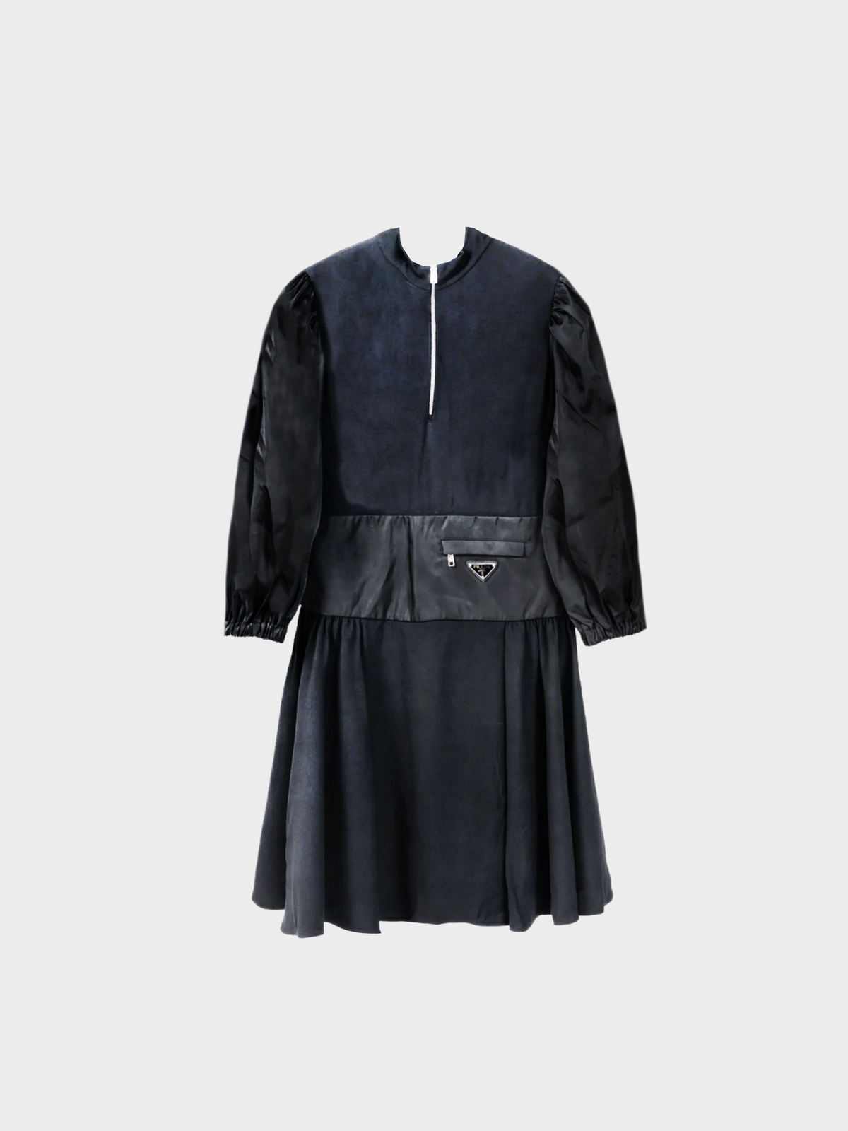 Prada 2021 Black Re-Nylon Patchwork Zip Mini Dress