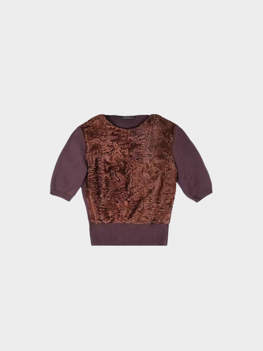 Prada FW 2000 Brown Wool Knit Fur Top